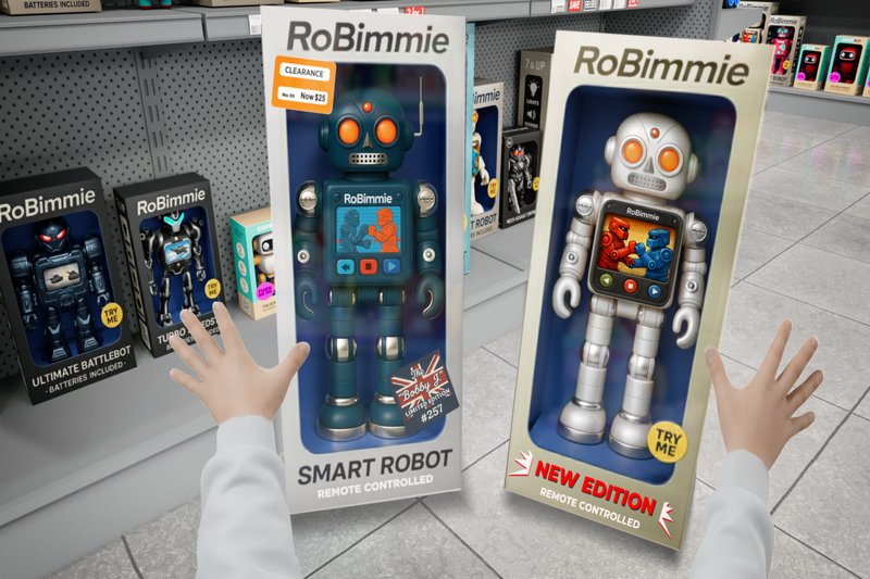 Clarence comparing two RoBimmie robots in the store